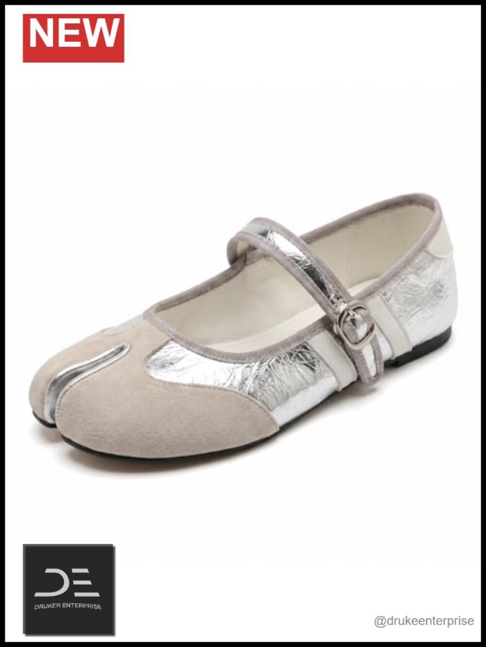 Tabi Mary Jane Ballet Flats Wide Width PU Leather Adjustable Buckle Cute